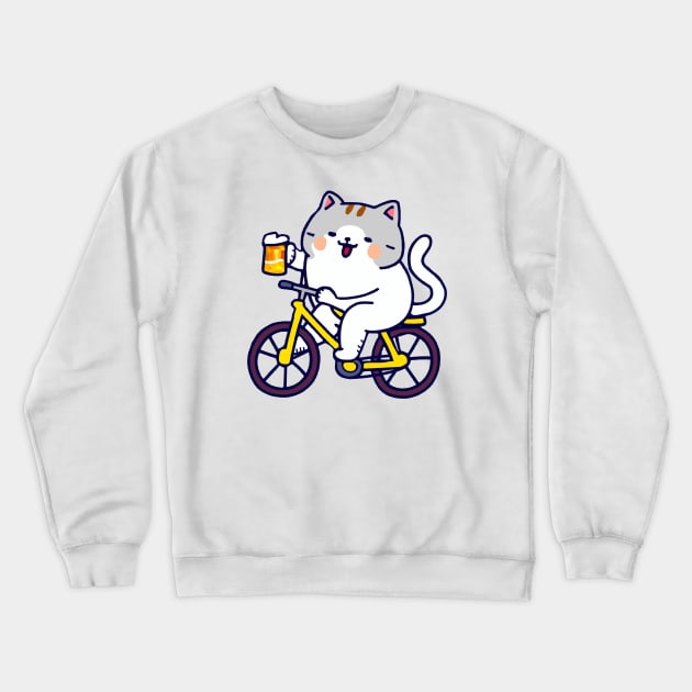 Kawaii Cute Fat Cat On a Bike Crewneck Sweatshirt by kawaii creatures